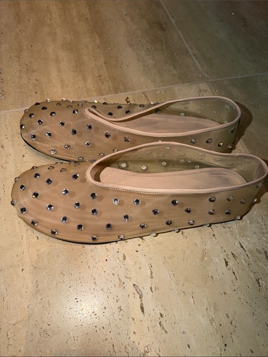 KHAITE Shoes - Embellished Nude Mesh Ballet Flats